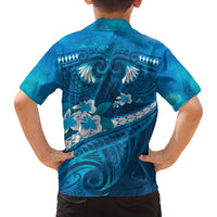 Blue Polynesia Family Matching Off The Shoulder Long Sleeve Dress and Hawaiian Shirt Tribal Pattern Tropical Frangipani LT14 - Polynesian Pride