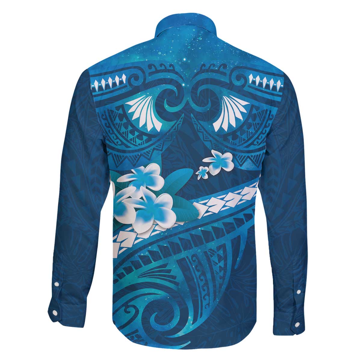 Blue Polynesia Family Matching Off The Shoulder Long Sleeve Dress and Hawaiian Shirt Tribal Pattern Tropical Frangipani LT14 - Polynesian Pride