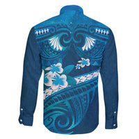 Blue Polynesia Family Matching Off The Shoulder Long Sleeve Dress and Hawaiian Shirt Tribal Pattern Tropical Frangipani LT14 - Polynesian Pride