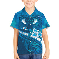 Blue Polynesia Family Matching Off Shoulder Maxi Dress and Hawaiian Shirt Tribal Pattern Tropical Frangipani