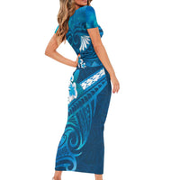 Blue Polynesia Family Matching Short Sleeve Bodycon Dress and Hawaiian Shirt Tribal Pattern Tropical Frangipani LT14 - Polynesian Pride