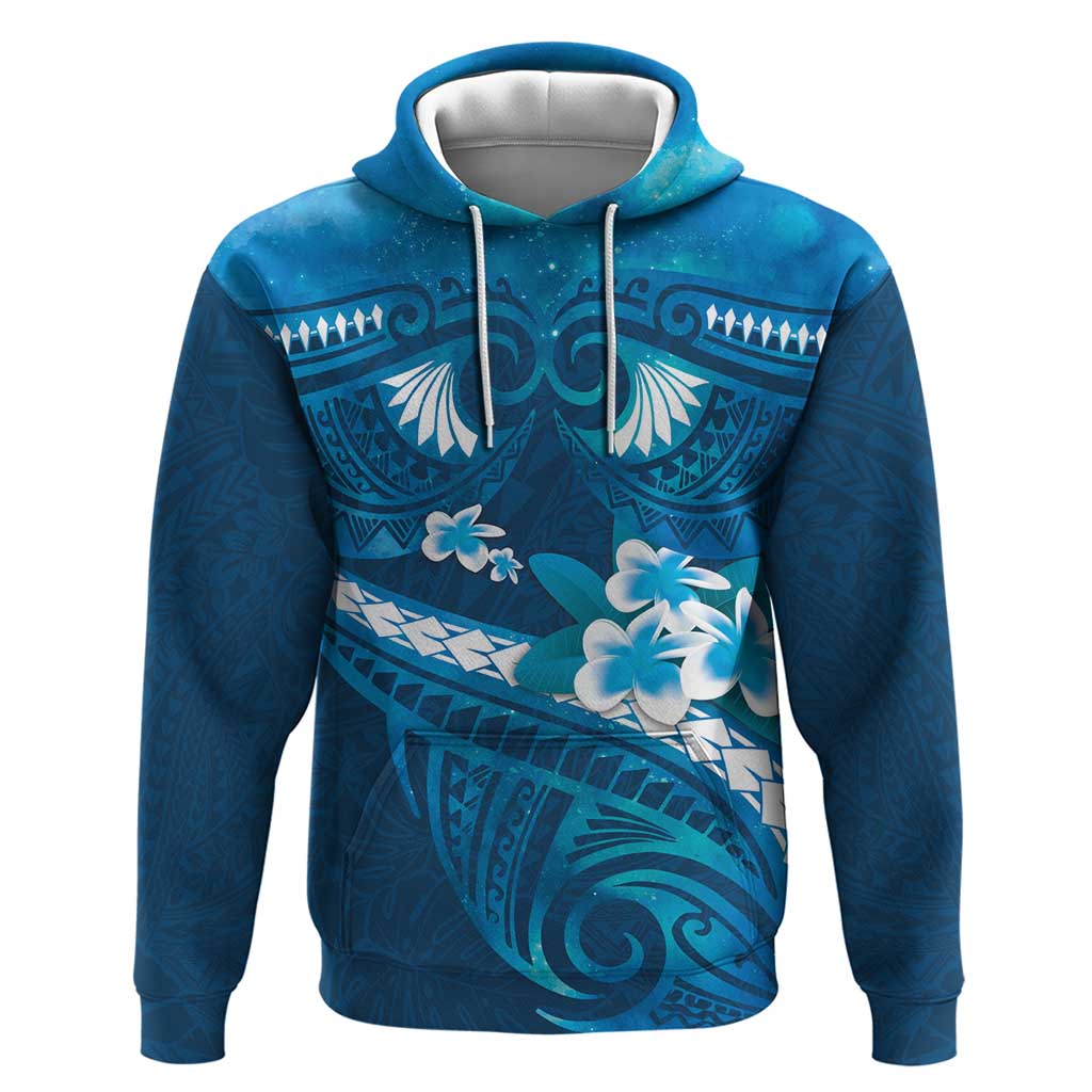 Blue Polynesia Hoodie Tribal Pattern Tropical Frangipani LT14 Pullover Hoodie Blue - Polynesian Pride