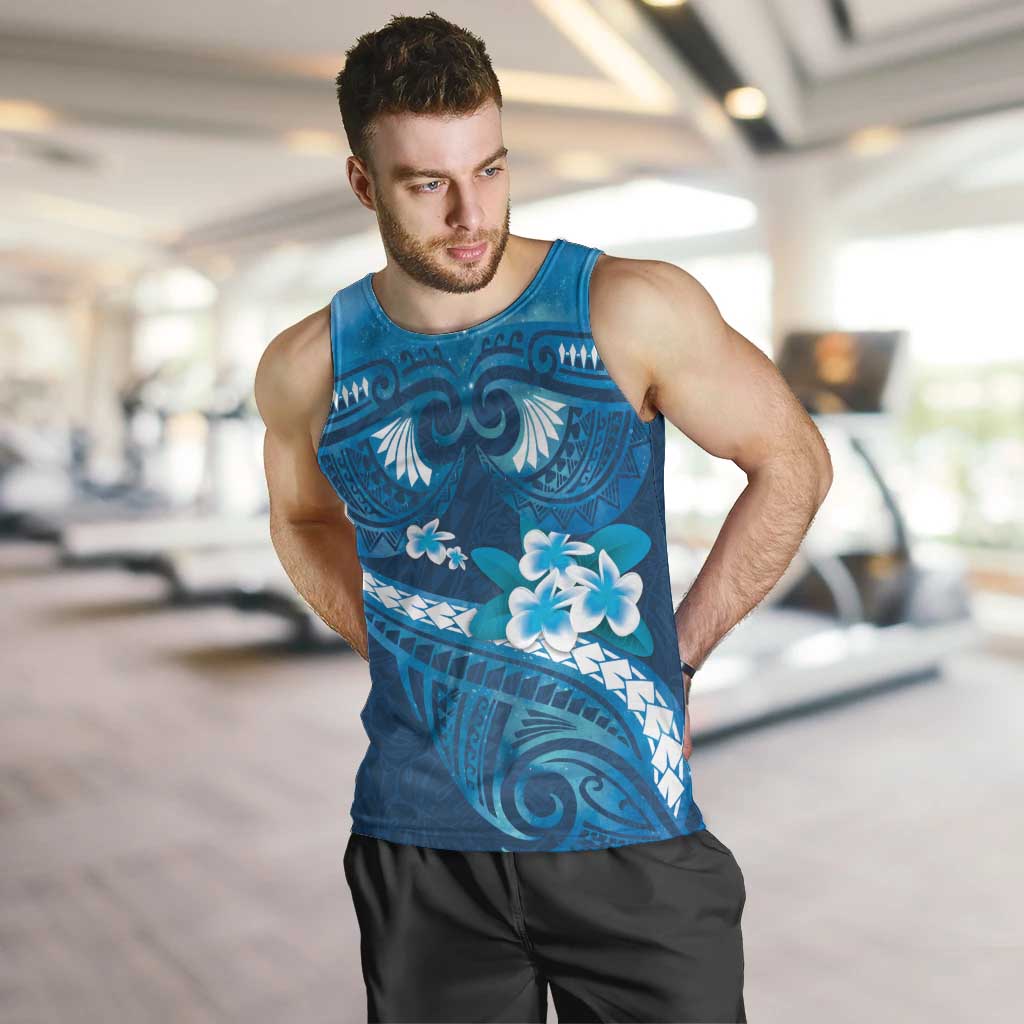 Blue Polynesia Men Tank Top Tribal Pattern Tropical Frangipani LT14 Blue - Polynesian Pride