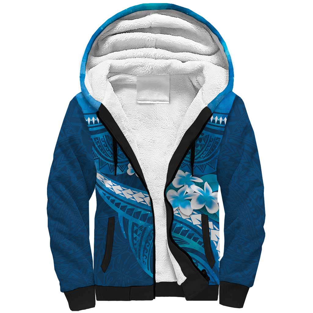 Blue Polynesia Sherpa Hoodie Tribal Pattern Tropical Frangipani LT14 Unisex Blue - Polynesian Pride