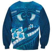 Blue Polynesia Sweatshirt Tribal Pattern Tropical Frangipani