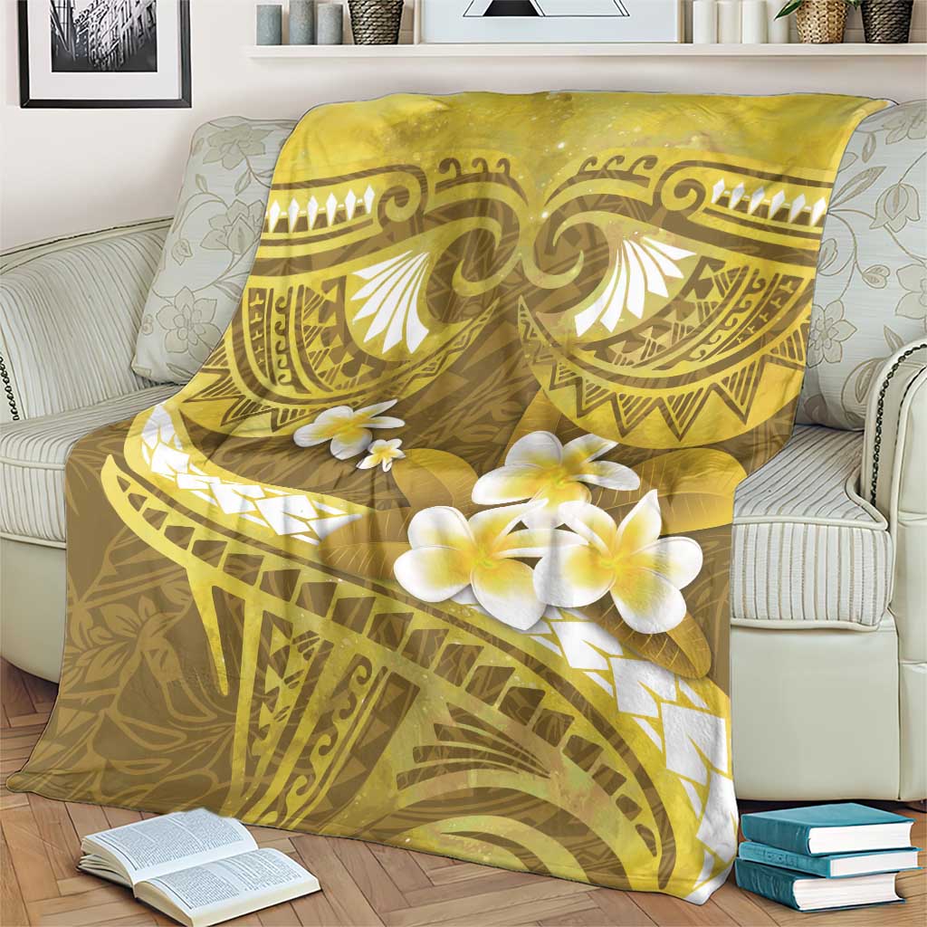 Gold Polynesia Blanket Tribal Pattern Tropical Frangipani