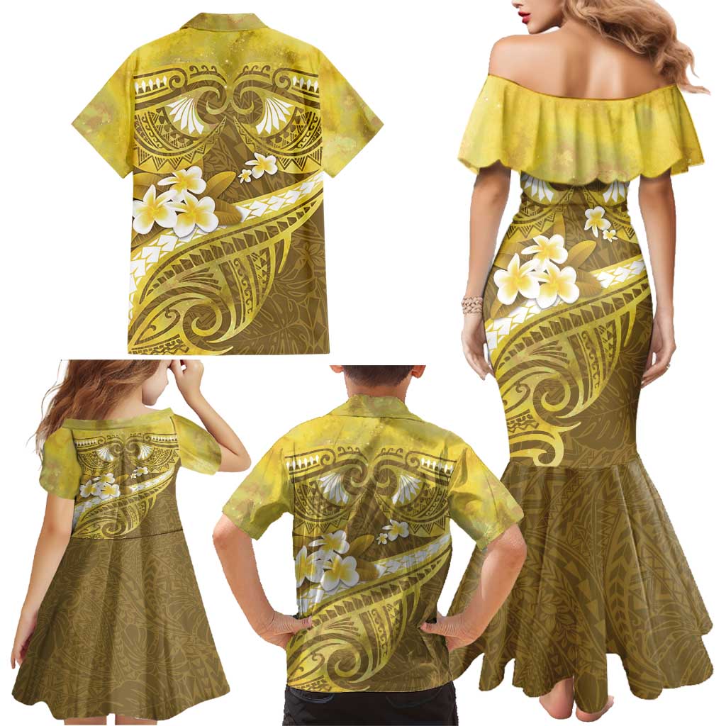 Gold Polynesia Family Matching Mermaid Dress and Hawaiian Shirt Tribal Pattern Tropical Frangipani LT14 - Polynesian Pride