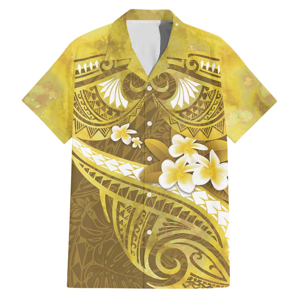 Gold Polynesia Family Matching Mermaid Dress and Hawaiian Shirt Tribal Pattern Tropical Frangipani LT14 Dad's Shirt - Short Sleeve Gold - Polynesian Pride