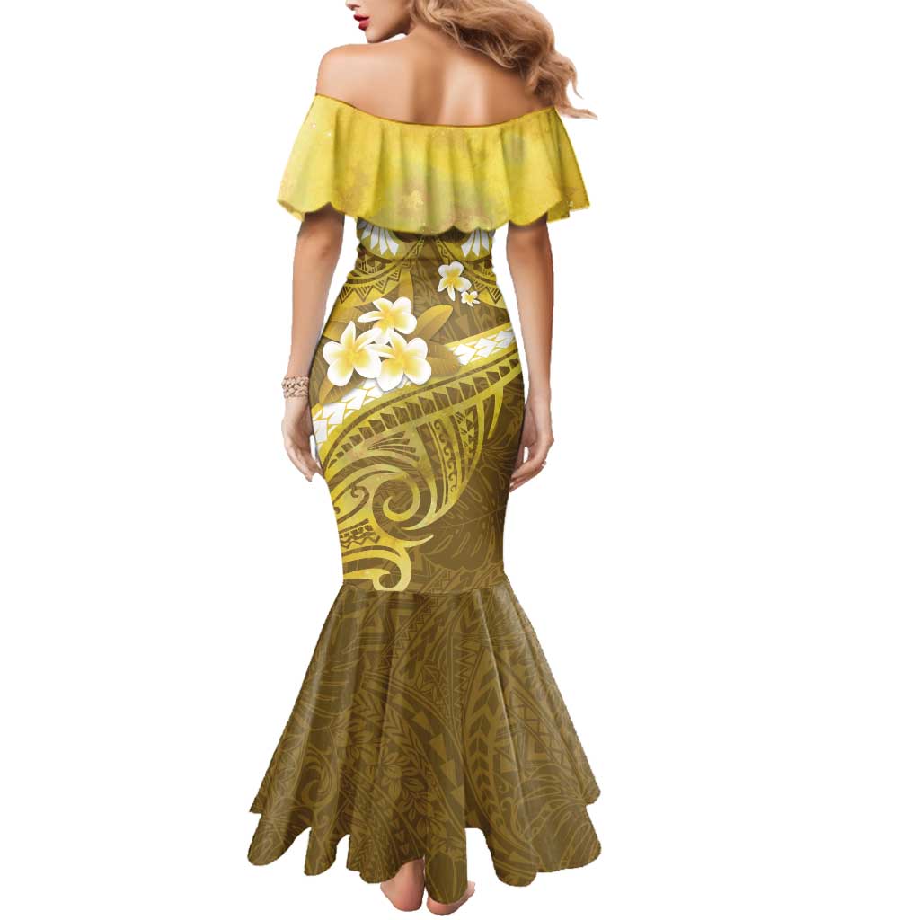 Gold Polynesia Family Matching Mermaid Dress and Hawaiian Shirt Tribal Pattern Tropical Frangipani LT14 - Polynesian Pride