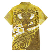 Gold Polynesia Family Matching Off The Shoulder Long Sleeve Dress and Hawaiian Shirt Tribal Pattern Tropical Frangipani LT14 - Polynesian Pride