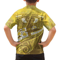 Gold Polynesia Family Matching Off Shoulder Maxi Dress and Hawaiian Shirt Tribal Pattern Tropical Frangipani LT14 - Polynesian Pride