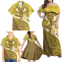 Gold Polynesia Family Matching Off Shoulder Maxi Dress and Hawaiian Shirt Tribal Pattern Tropical Frangipani LT14 - Polynesian Pride