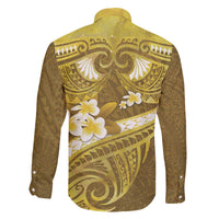 Gold Polynesia Family Matching Off Shoulder Short Dress and Hawaiian Shirt Tribal Pattern Tropical Frangipani LT14 - Polynesian Pride