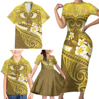 Gold Polynesia Family Matching Short Sleeve Bodycon Dress and Hawaiian Shirt Tribal Pattern Tropical Frangipani LT14 - Polynesian Pride