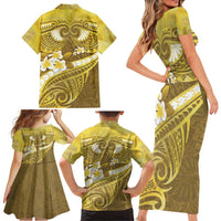 Gold Polynesia Family Matching Short Sleeve Bodycon Dress and Hawaiian Shirt Tribal Pattern Tropical Frangipani LT14 - Polynesian Pride