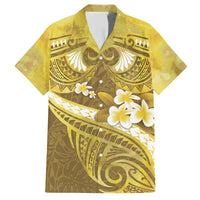Gold Polynesia Family Matching Short Sleeve Bodycon Dress and Hawaiian Shirt Tribal Pattern Tropical Frangipani LT14 Dad's Shirt - Short Sleeve Gold - Polynesian Pride