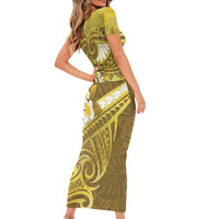 Gold Polynesia Family Matching Short Sleeve Bodycon Dress and Hawaiian Shirt Tribal Pattern Tropical Frangipani LT14 - Polynesian Pride