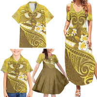 Gold Polynesia Family Matching Summer Maxi Dress and Hawaiian Shirt Tribal Pattern Tropical Frangipani LT14 - Polynesian Pride
