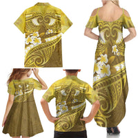 Gold Polynesia Family Matching Summer Maxi Dress and Hawaiian Shirt Tribal Pattern Tropical Frangipani LT14 - Polynesian Pride
