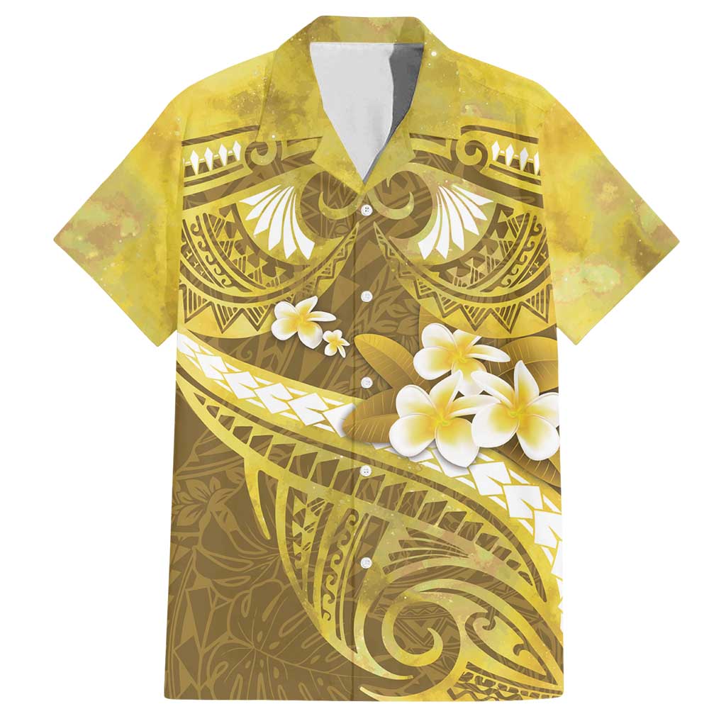 Gold Polynesia Family Matching Summer Maxi Dress and Hawaiian Shirt Tribal Pattern Tropical Frangipani LT14 Dad's Shirt - Short Sleeve Gold - Polynesian Pride