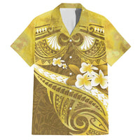 Gold Polynesia Family Matching Summer Maxi Dress and Hawaiian Shirt Tribal Pattern Tropical Frangipani LT14 Dad's Shirt - Short Sleeve Gold - Polynesian Pride