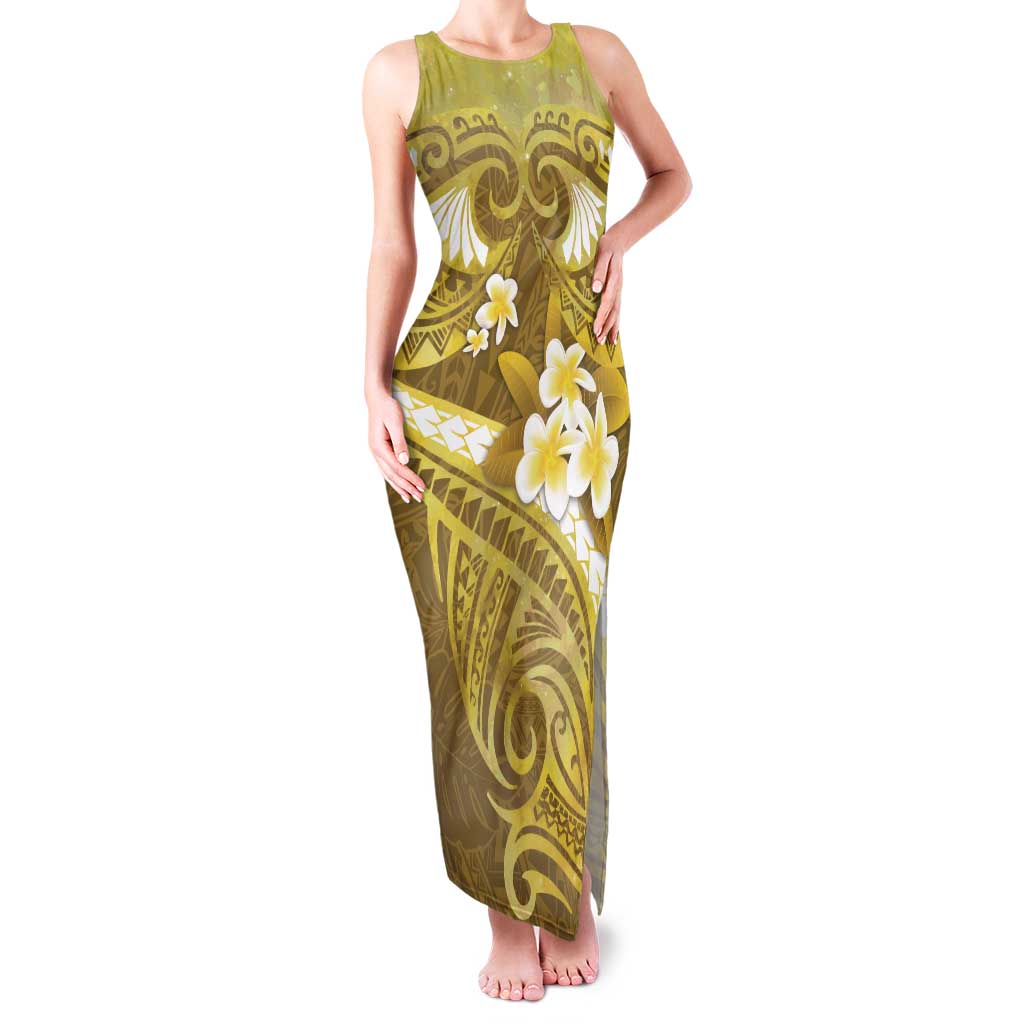 Gold Polynesia Family Matching Tank Maxi Dress and Hawaiian Shirt Tribal Pattern Tropical Frangipani LT14 Mom's Dress Gold - Polynesian Pride