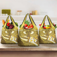 Gold Polynesia Grocery Bag Tribal Pattern Tropical Frangipani