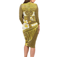 Gold Polynesia Long Sleeve Bodycon Dress Tribal Pattern Tropical Frangipani LT14 - Polynesian Pride
