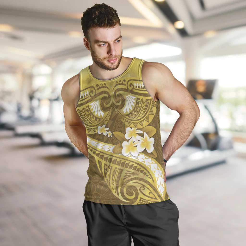 Gold Polynesia Men Tank Top Tribal Pattern Tropical Frangipani LT14 Gold - Polynesian Pride