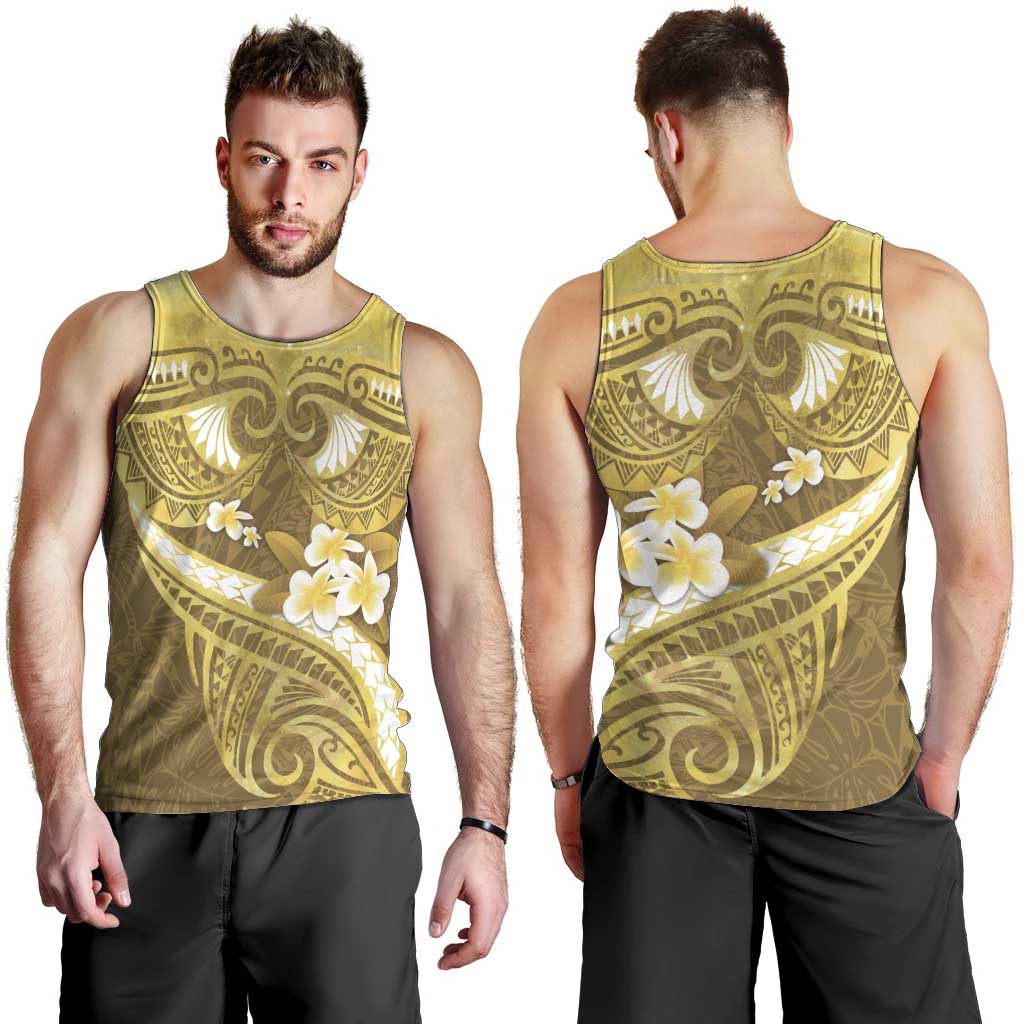Gold Polynesia Men Tank Top Tribal Pattern Tropical Frangipani