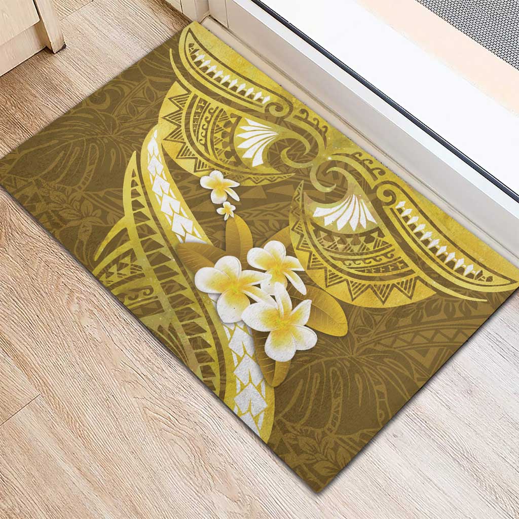 Gold Polynesia Rubber Doormat Tribal Pattern Tropical Frangipani