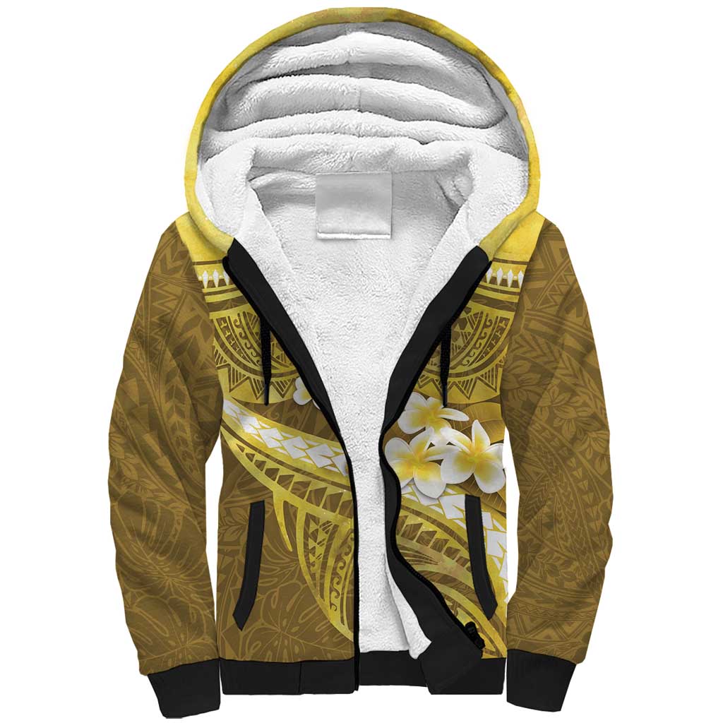 Gold Polynesia Sherpa Hoodie Tribal Pattern Tropical Frangipani LT14 Unisex Gold - Polynesian Pride