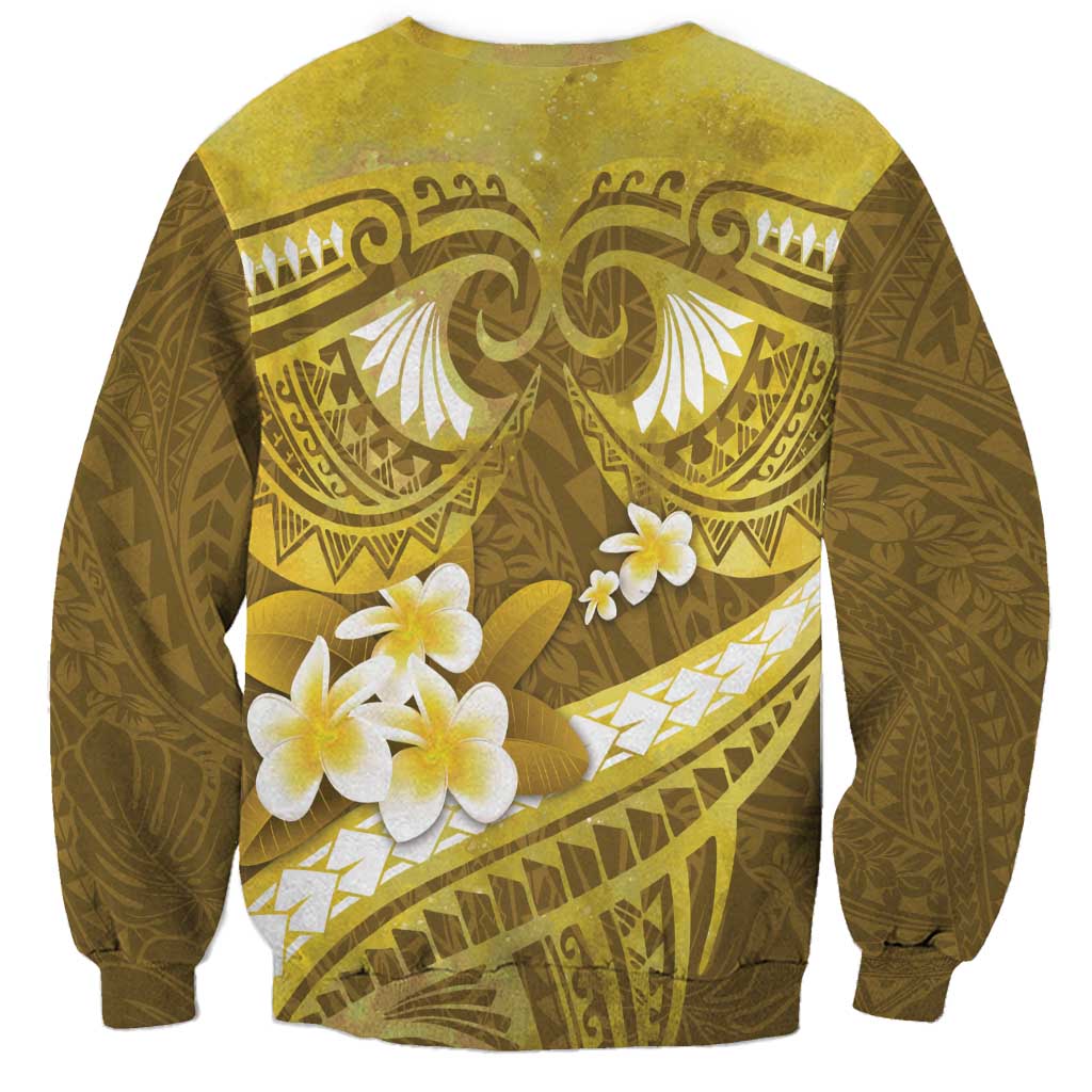 Gold Polynesia Sweatshirt Tribal Pattern Tropical Frangipani