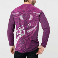 Pink Polynesia Button Sweatshirt Tribal Pattern Tropical Frangipani