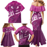 Pink Polynesia Family Matching Mermaid Dress and Hawaiian Shirt Tribal Pattern Tropical Frangipani LT14 - Polynesian Pride