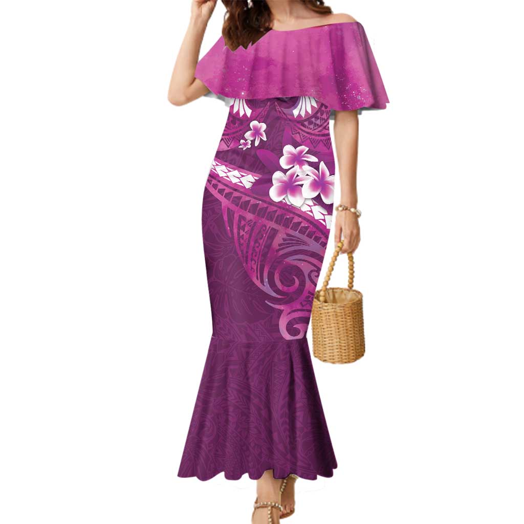 Pink Polynesia Family Matching Mermaid Dress and Hawaiian Shirt Tribal Pattern Tropical Frangipani LT14 Mom's Dress Pink - Polynesian Pride