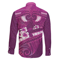 Pink Polynesia Family Matching Off The Shoulder Long Sleeve Dress and Hawaiian Shirt Tribal Pattern Tropical Frangipani LT14 - Polynesian Pride