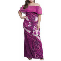 Pink Polynesia Family Matching Off Shoulder Maxi Dress and Hawaiian Shirt Tribal Pattern Tropical Frangipani LT14 Mom's Dress Pink - Polynesian Pride
