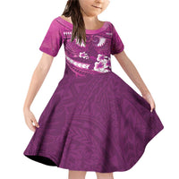 Pink Polynesia Family Matching Off Shoulder Short Dress and Hawaiian Shirt Tribal Pattern Tropical Frangipani LT14 Daughter's Dress Pink - Polynesian Pride