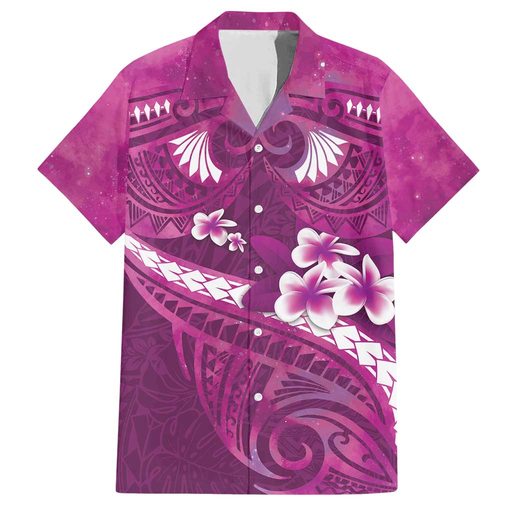 Pink Polynesia Family Matching Short Sleeve Bodycon Dress and Hawaiian Shirt Tribal Pattern Tropical Frangipani LT14 Dad's Shirt - Short Sleeve Pink - Polynesian Pride