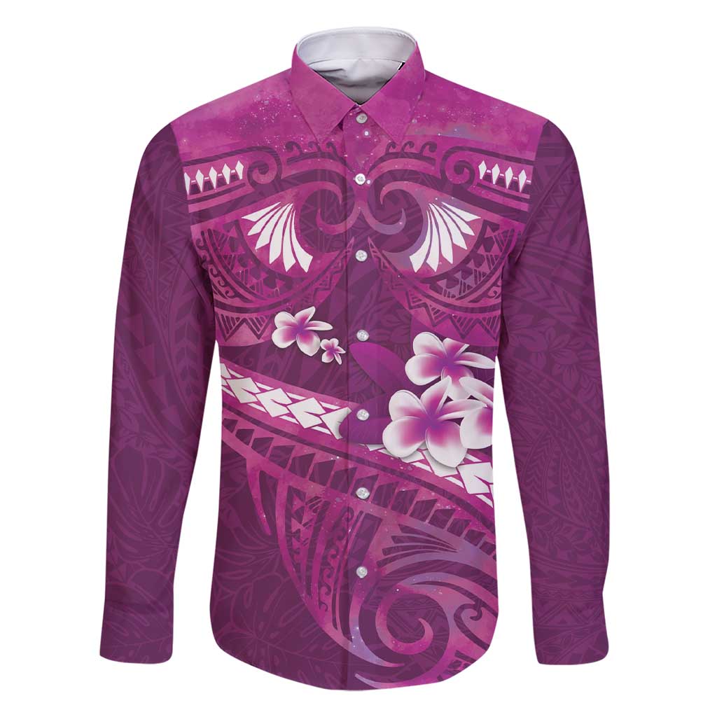 Pink Polynesia Family Matching Short Sleeve Bodycon Dress and Hawaiian Shirt Tribal Pattern Tropical Frangipani LT14 Dad's Shirt - Long Sleeve Pink - Polynesian Pride