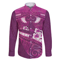 Pink Polynesia Family Matching Short Sleeve Bodycon Dress and Hawaiian Shirt Tribal Pattern Tropical Frangipani LT14 Dad's Shirt - Long Sleeve Pink - Polynesian Pride