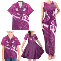 Pink Polynesia Family Matching Tank Maxi Dress and Hawaiian Shirt Tribal Pattern Tropical Frangipani LT14 - Polynesian Pride