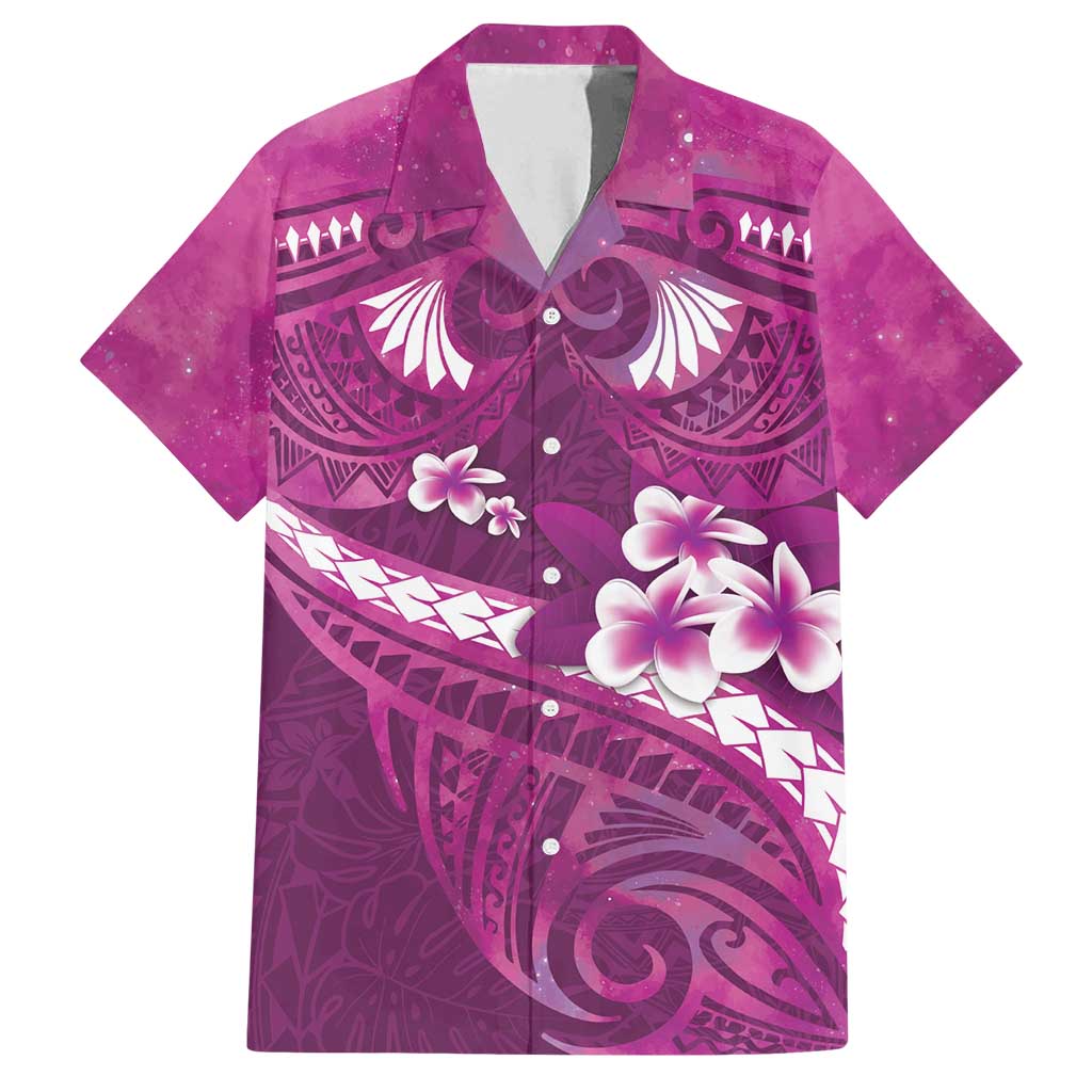 Pink Polynesia Family Matching Tank Maxi Dress and Hawaiian Shirt Tribal Pattern Tropical Frangipani LT14 Dad's Shirt - Short Sleeve Pink - Polynesian Pride
