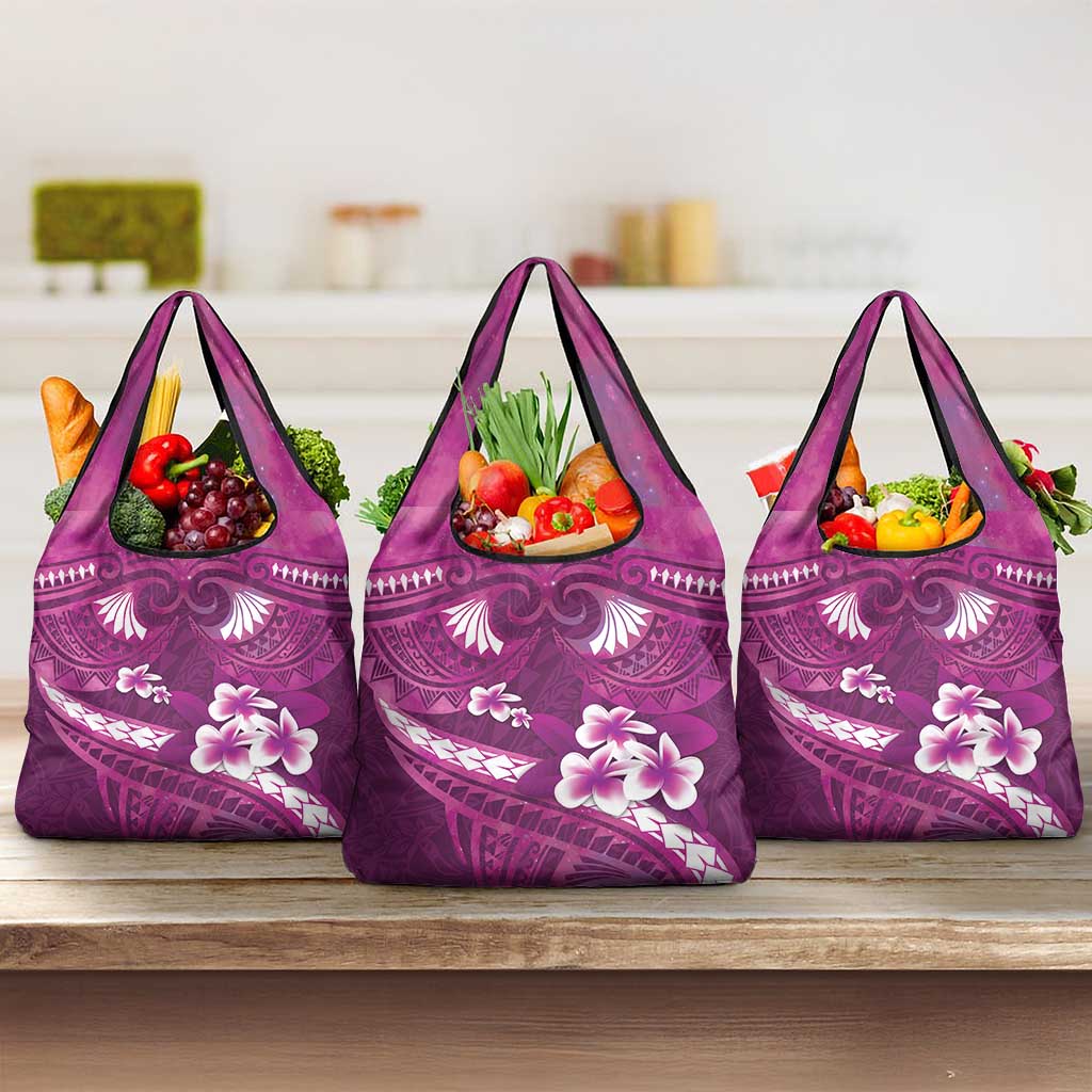 Pink Polynesia Grocery Bag Tribal Pattern Tropical Frangipani