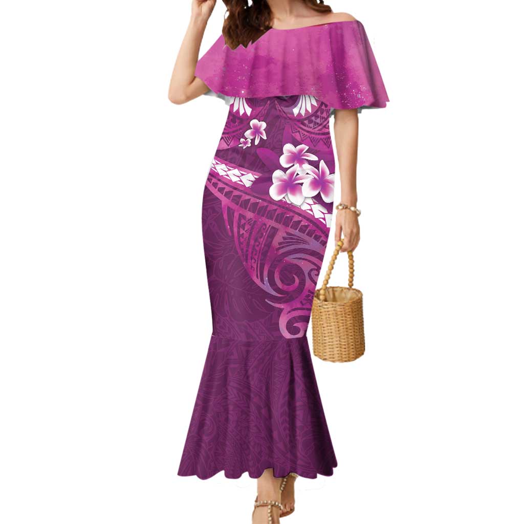 Pink Polynesia Mermaid Dress Tribal Pattern Tropical Frangipani LT14 Women Pink - Polynesian Pride