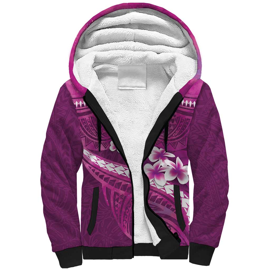 Pink Polynesia Sherpa Hoodie Tribal Pattern Tropical Frangipani LT14 Unisex Pink - Polynesian Pride