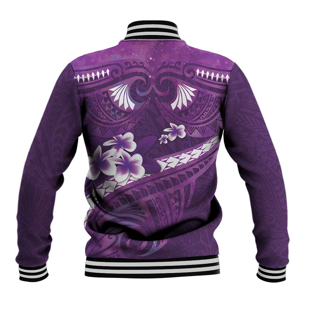 Purple Polynesia Baseball Jacket Tribal Pattern Tropical Frangipani