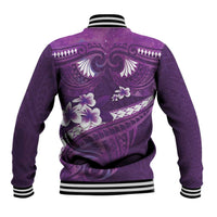 Purple Polynesia Baseball Jacket Tribal Pattern Tropical Frangipani