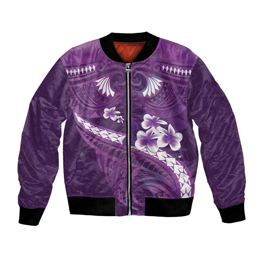 Purple Polynesia Bomber Jacket Tribal Pattern Tropical Frangipani LT14 Unisex Purple - Polynesian Pride
